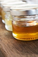 Close up of jars of honey
