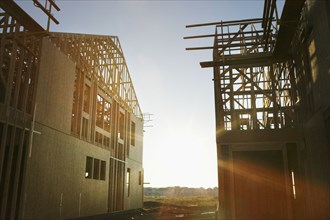 Sun shining on residential construction site