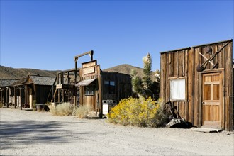 Wooden buildings in abandoned town