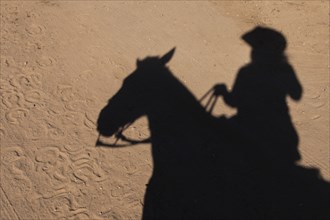 Shadow of woman riding horse