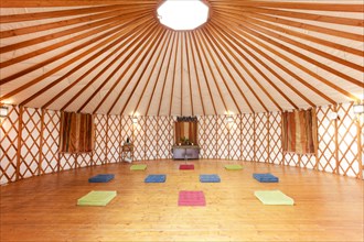 Exercise mats in empty yurt
