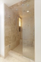 Ornate shower in modern bathroom