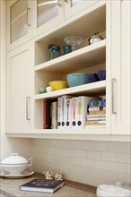 Shelves in domestic kitchen