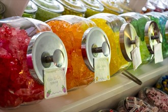 Multicolor candy in jars