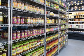 Jars of food in supermarket aisle