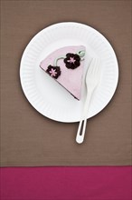 Slice of birthday cake on paper plate