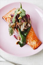 Vegetables and salmon fillet