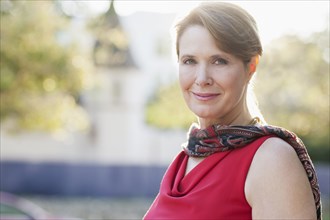 Caucasian woman smiling outdoors