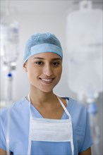 Female doctor wearing scrubs