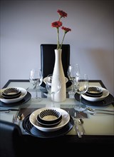 Elegant tablewear on dining room table
