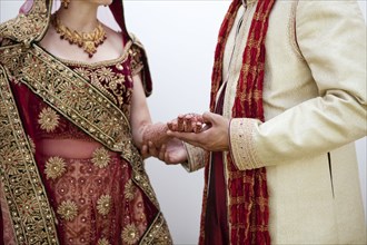 Bride and groom in traditional Indian wedding clothing