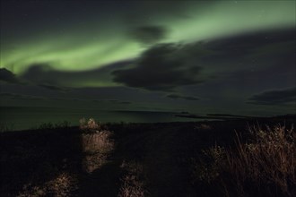 Northern lights over remote landscape