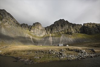 Rocky cliffs in remote field