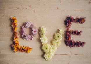 Love spelled with flowers