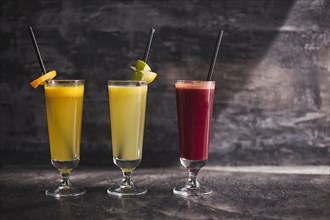 Close up of variety of healthy juices