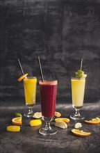 Close up of variety of healthy juices