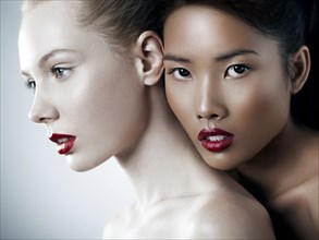 Close up of women wearing red lipstick