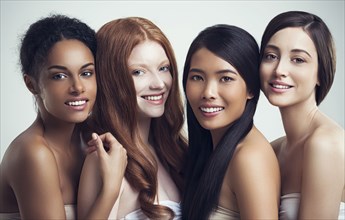 Multi-ethnic smiling women posing together
