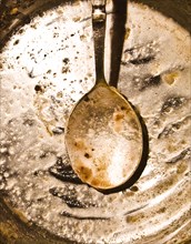 Spoon in dirty pan