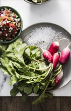 Plate of radishes with sea salt and pico de gallo