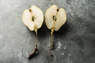 Halves of split pear
