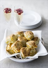 Biscuits in bowl with champagne