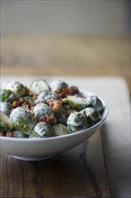 Bowl of brussels sprouts and cream