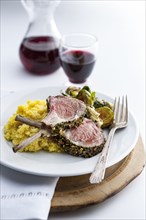 Lamb chops with brussels sprouts and red wine