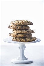 Stack of chocolate chip cookies on tray