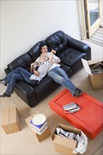 Couple relaxation on sofa in livingroom