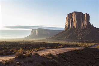 Rock formations overlooking desert landscape