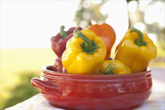 Close up of bell peppers in bowl
