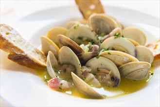 Bowl of clams with bread