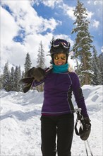 Caucasian woman skiing
