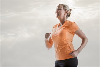 Caucasian woman running