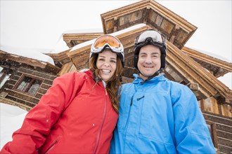 Portrait of smiling Caucasian couple on winter vacation