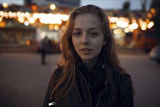 Caucasian teenage girl at amusement park