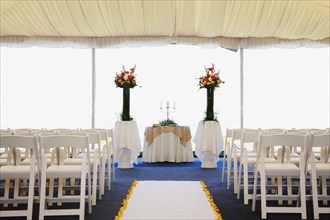 Interior view of wedding tent