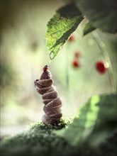 Ladybug balancing on pile of acorn caps
