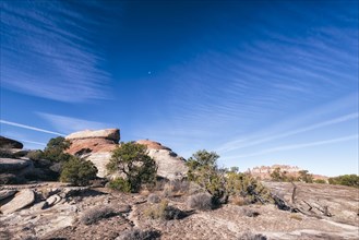 Blue sky over rocks in desert