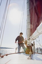 Caucasian man on sailboat