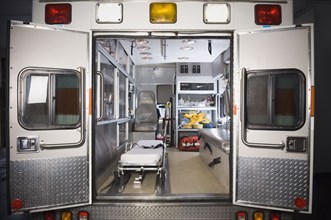 Ambulance with rear doors open