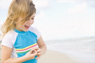 Caucasian girl enjoying beach