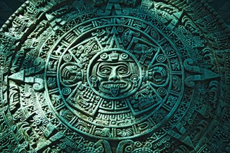 Green Aztec calendar stone carving