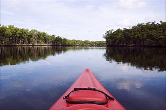 Kayak floating in lake