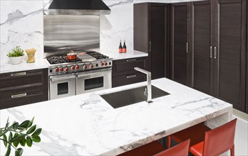 Marble countertop in modern kitchen