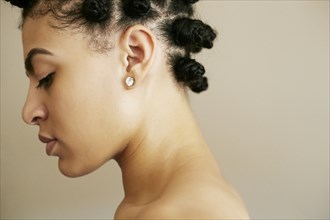 Profile of Mixed Race woman with eyes closed