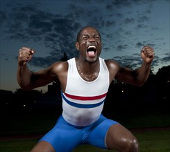 African American athlete shouting
