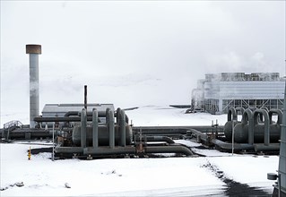Power plant in snowy landscape