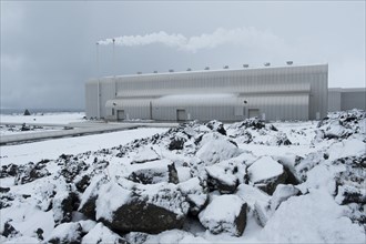 Power plant in snowy landscape